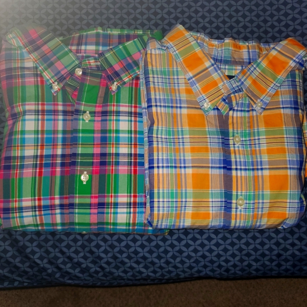 2 Ralph lauren Button down plaid Dress shirts Size 2XB FLAWLESS like New.